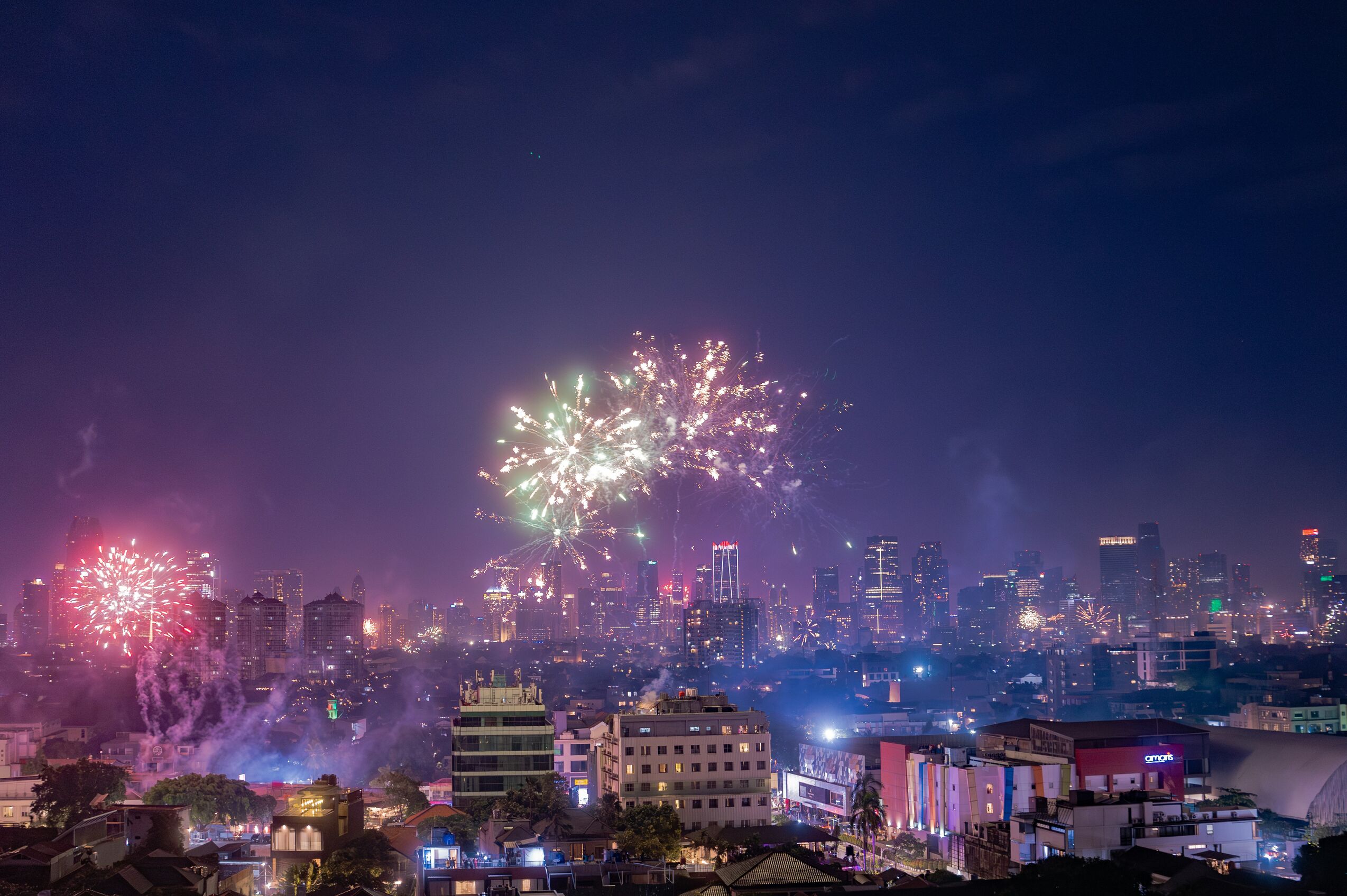Fireworks over Jakarta Skyline on New Years Eve