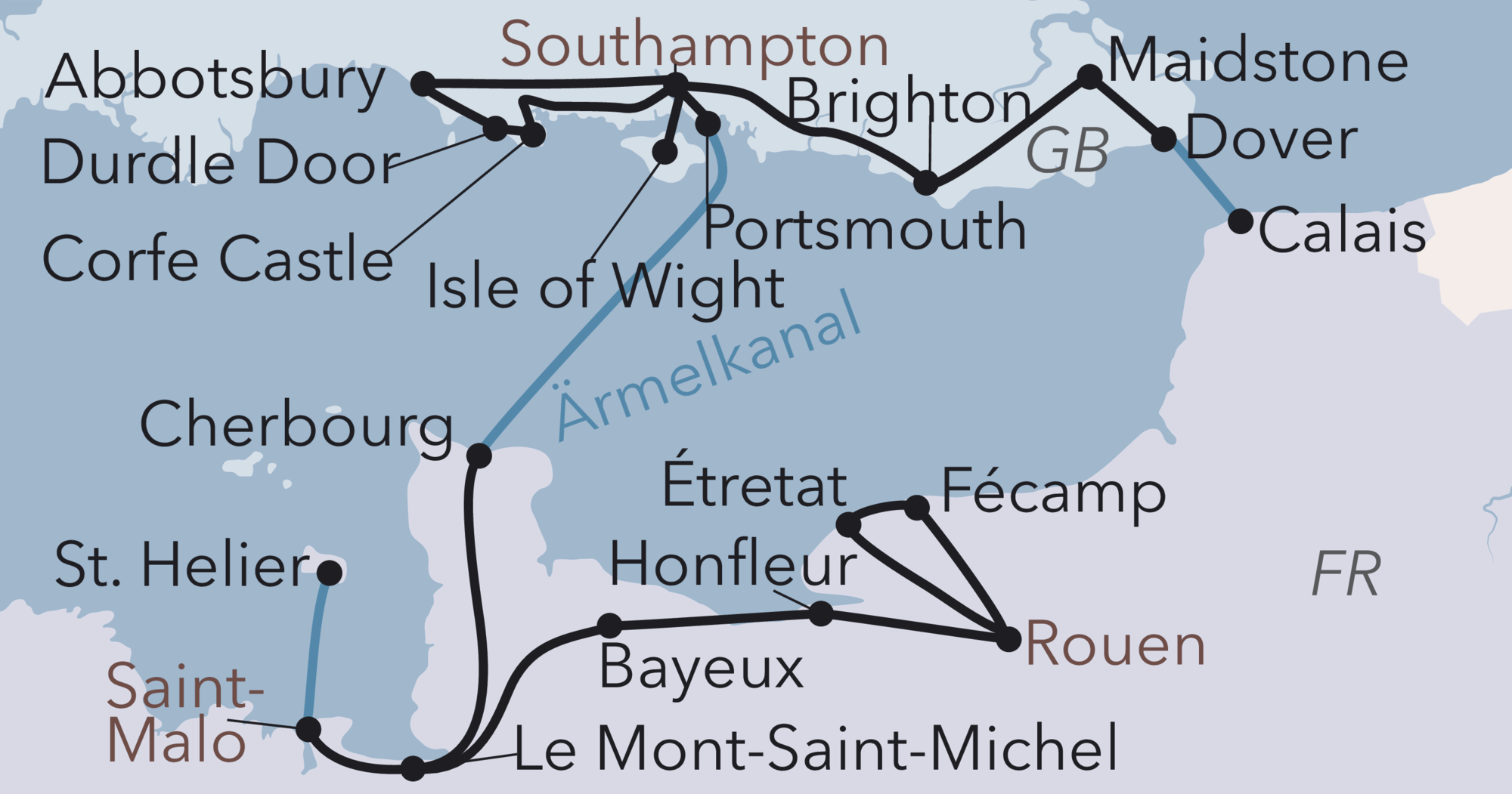 Durch die Normandie nach Südengland